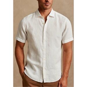Baird McNutt Murano 100 % Linen Short Sleeve Shirt White button front collar